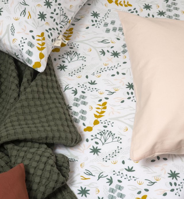 Sábana bajera de algodón orgánico estampado Yukari para cama individual