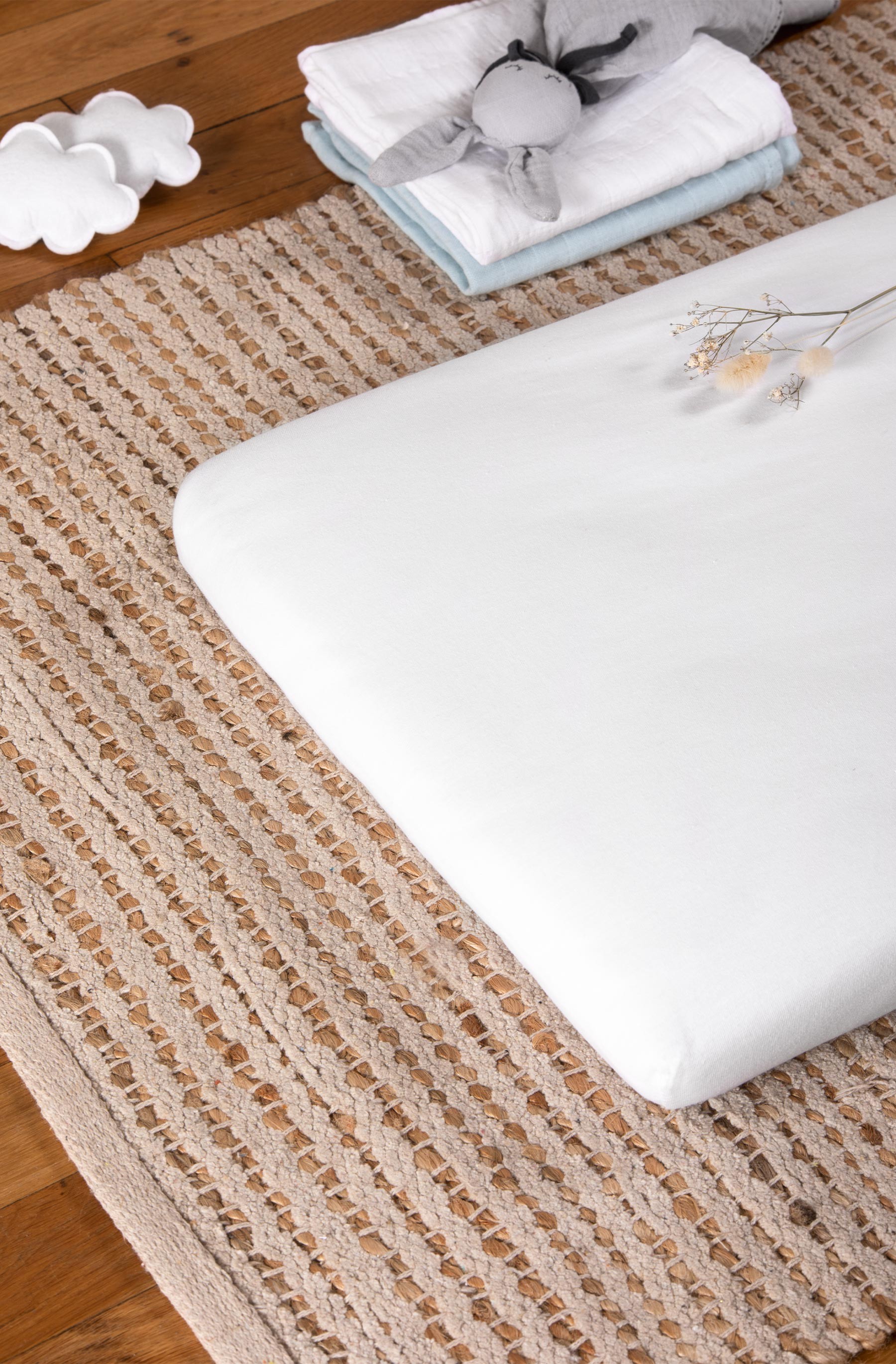 Drap-Housse en Jersey 100% Coton pour Matelas de Berceau de 83 x 50 cm  (Blanc)