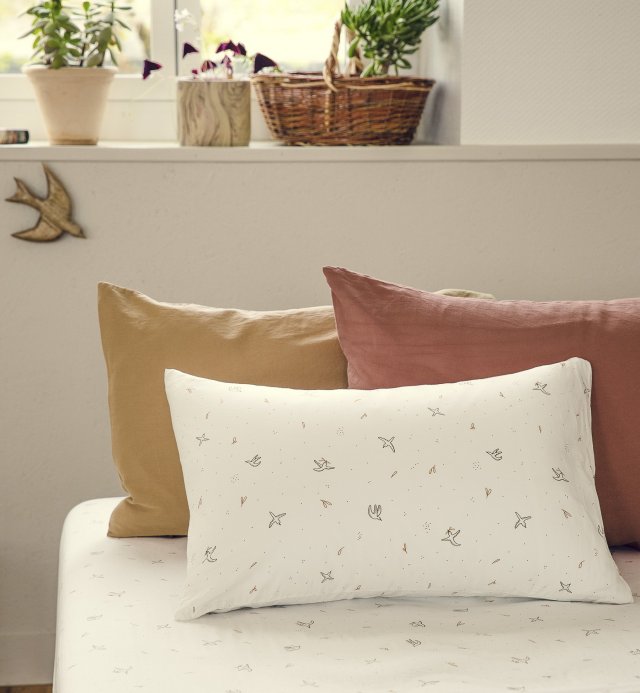 Organic cotton pillowcase with l'envolée pattern 60x60 - 50x70 - 40x60