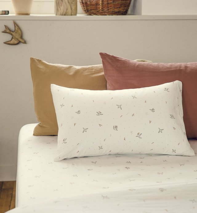 100% GOTS-certified organic cotton 90x190cm 90x200cm children's bed sheet with birds motif l'envolée