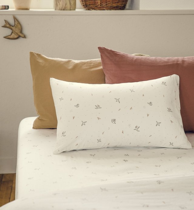 Ecru children's flat sheet with birds l'Envolée- Organic cotton - 180x290 cm