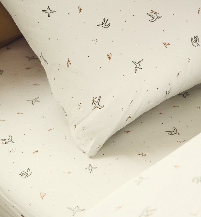 Organic cotton pillowcase with l'envolée pattern 60x60 - 50x70 - 40x60