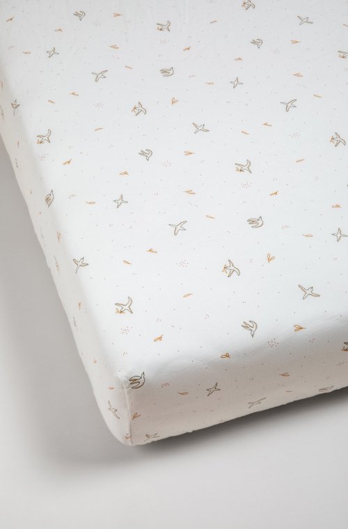 Lençol para cama de criança com padrão de pássaros l'envolée em 100% algodão orgânico certificado GOTS 90x190cm 90x200cm