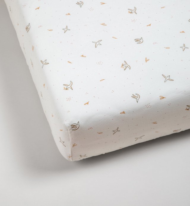 Sábana ajustable para cama infantil con estampado de pájaros l'envolée en algodón orgánico 100% certificado GOTS 90x190cm 90x200
