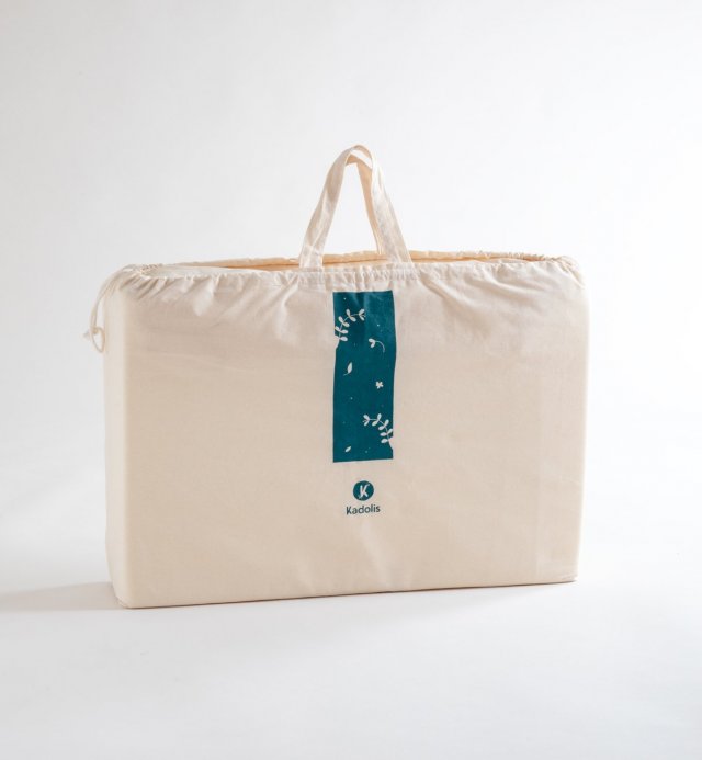 Organic cotton fabric carry bag for 3-part folding travel mattress 60x120cm