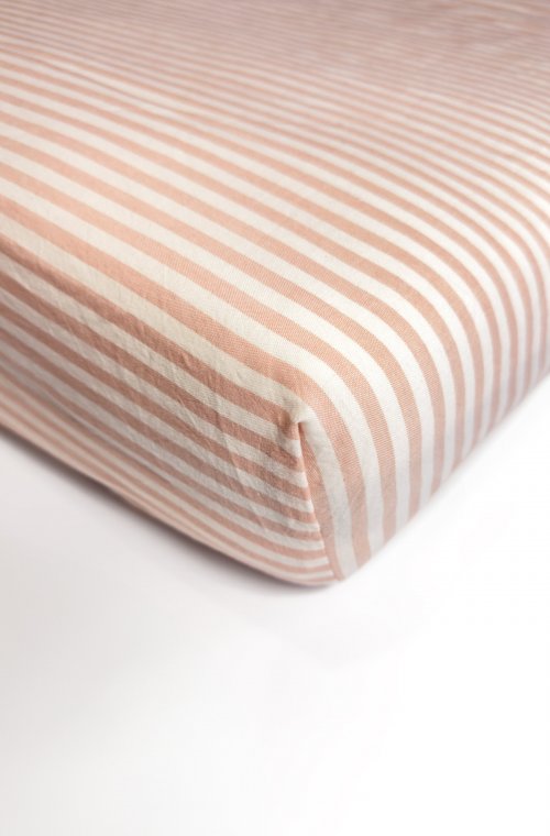 Striped Organic Cotton Percale fitted sheet for 2-seater bed 140x190cm 140x200cm 160x200cm or 180x200cm