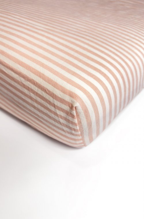 Organic cotton Percale striped fitted sheet for single bed 90x190cm or 90x200cm