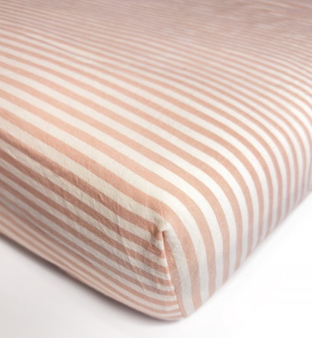 Lençol de algodão orgânico Percale às riscas para cama individual 90x190cm ou 90x200cm