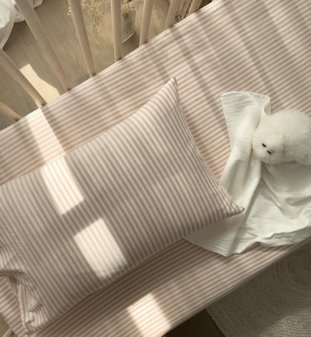 Organic cotton Percale striped fitted sheet 60x120cm or 70x140cm