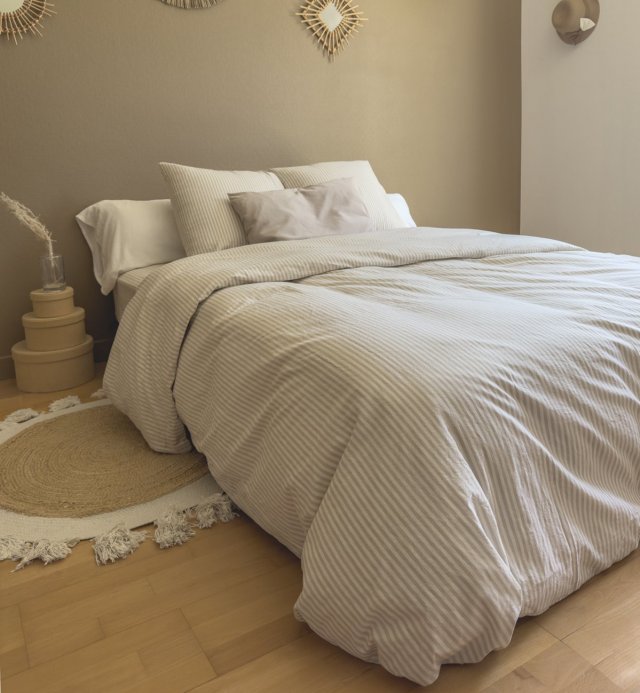 Housse de couette Percale de Coton Bio rayé adulte 240X260cm 220x240cm