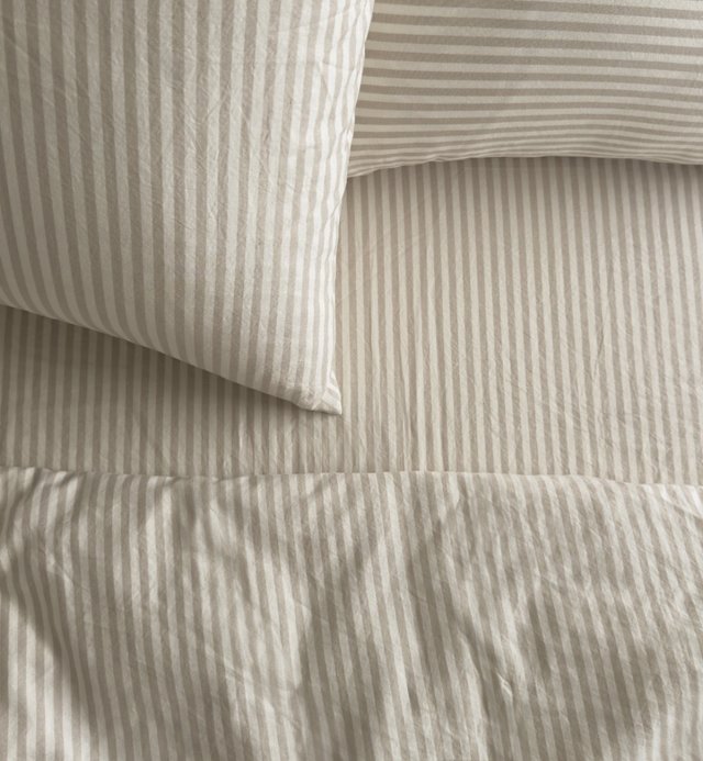 Drap housse Percale de Coton Bio rayé pour lit 2 places  140x190cm  140x200cm 160x200cm ou 180x200cm