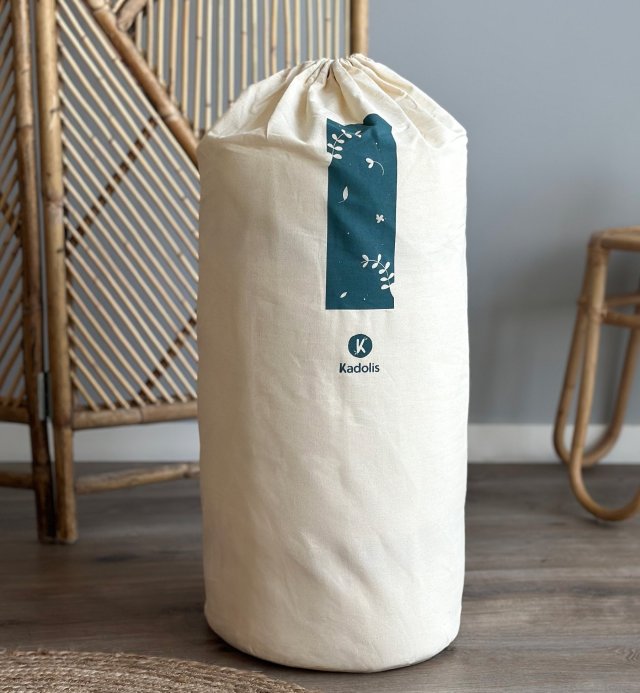 Organic cotton carry bag for rolled travel mattress 60x120cm