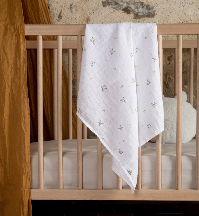 L'Envolée swaddling cloth in GOTS-certified organic cotton, large size 120x120 cm