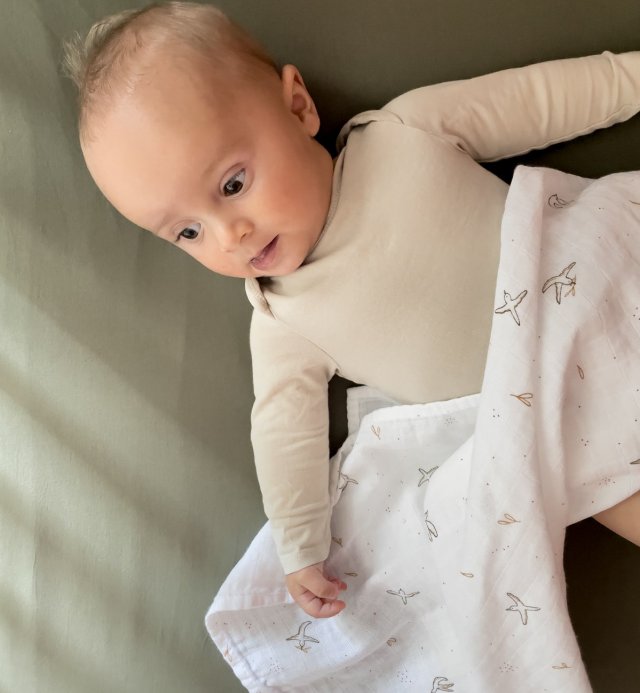 L'Envolée swaddling cloth in GOTS-certified organic cotton, large size 120x120 cm