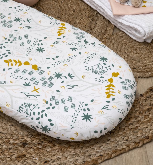 Yukari patterned baby fitted sheet in organic cotton for baby carriage