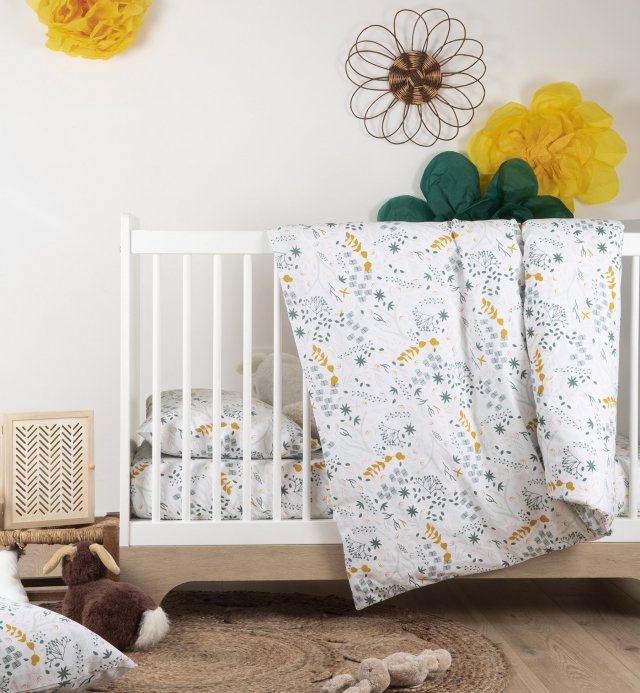 Drap housse bébé motifs Yukari douceur en Coton Bio pour landau ou couffin