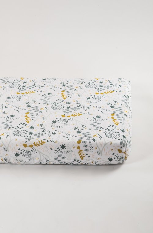 Drap housse lit bébé motifs Yukari douceur en Coton Bio 60x120cm et 70x140cm