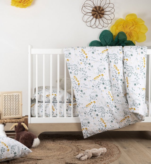 Drap housse lit bébé motifs Yukari douceur en Coton Bio 60x120cm et 70x140cm