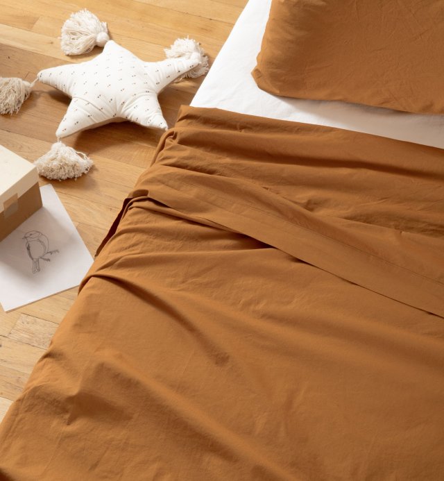 1 person flat sheet in washed organic cotton percale 240x300 cm