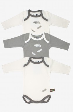 Organic Cotton long-sleeved bodysuit with feather pattern (set of 3)